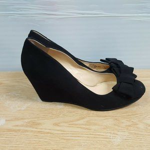 Jessica Simpson Wedge Heel Black Bow Faux Suede Sheryll Pump Womens Size 8.5
